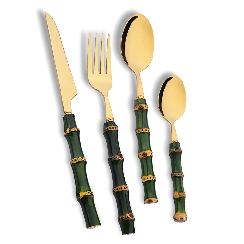 Kitchen Gadgets Green - 4 adet doğal bambu saplı yemek