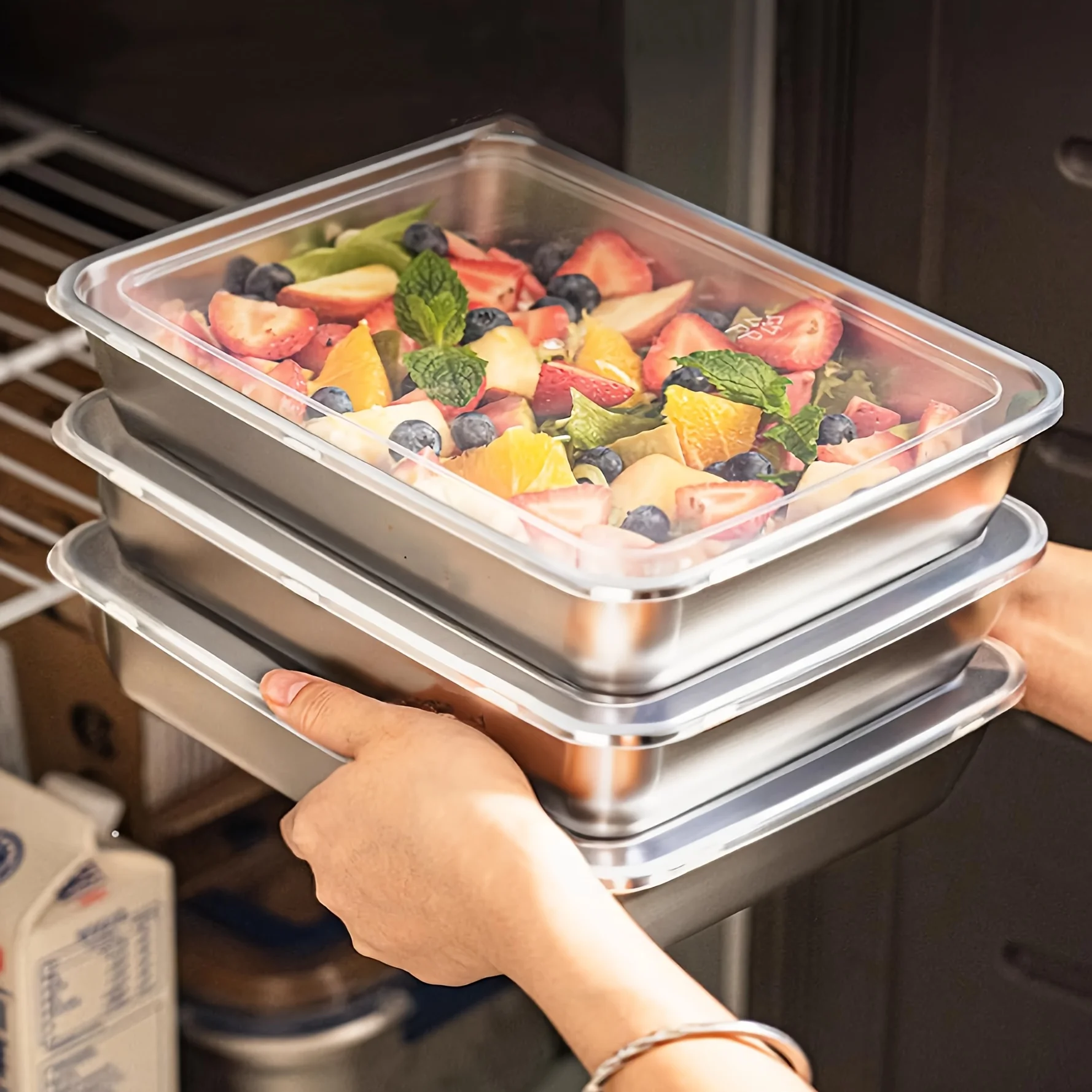 Kitchen Gadgets Best - 3 adet Paslanmaz Çelik Gıda Saklama