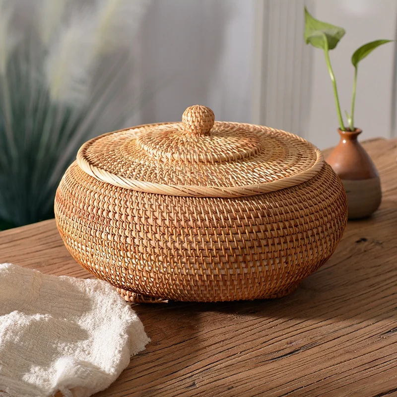 Kitchen Gadgets In Japan - El dokuması Rattan saklama kutusu kapaklı